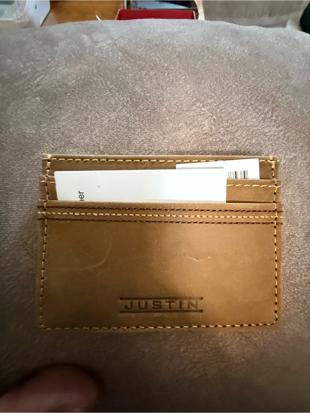 Justin Boots Brown Genuine Leather Card Wallet with Decorative Stitching